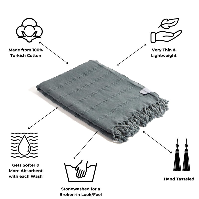 InfuseZen Stonewashed Turkish Bath & Beach Towel â€“100% Organic Turkish Cotton - Soft, Lightweight, Absorbent - Quick Dry, Sand Free - Swim, Pool, Shower, Travel - Peshtemal, Hammam Spa Towel - Denim - Image 2